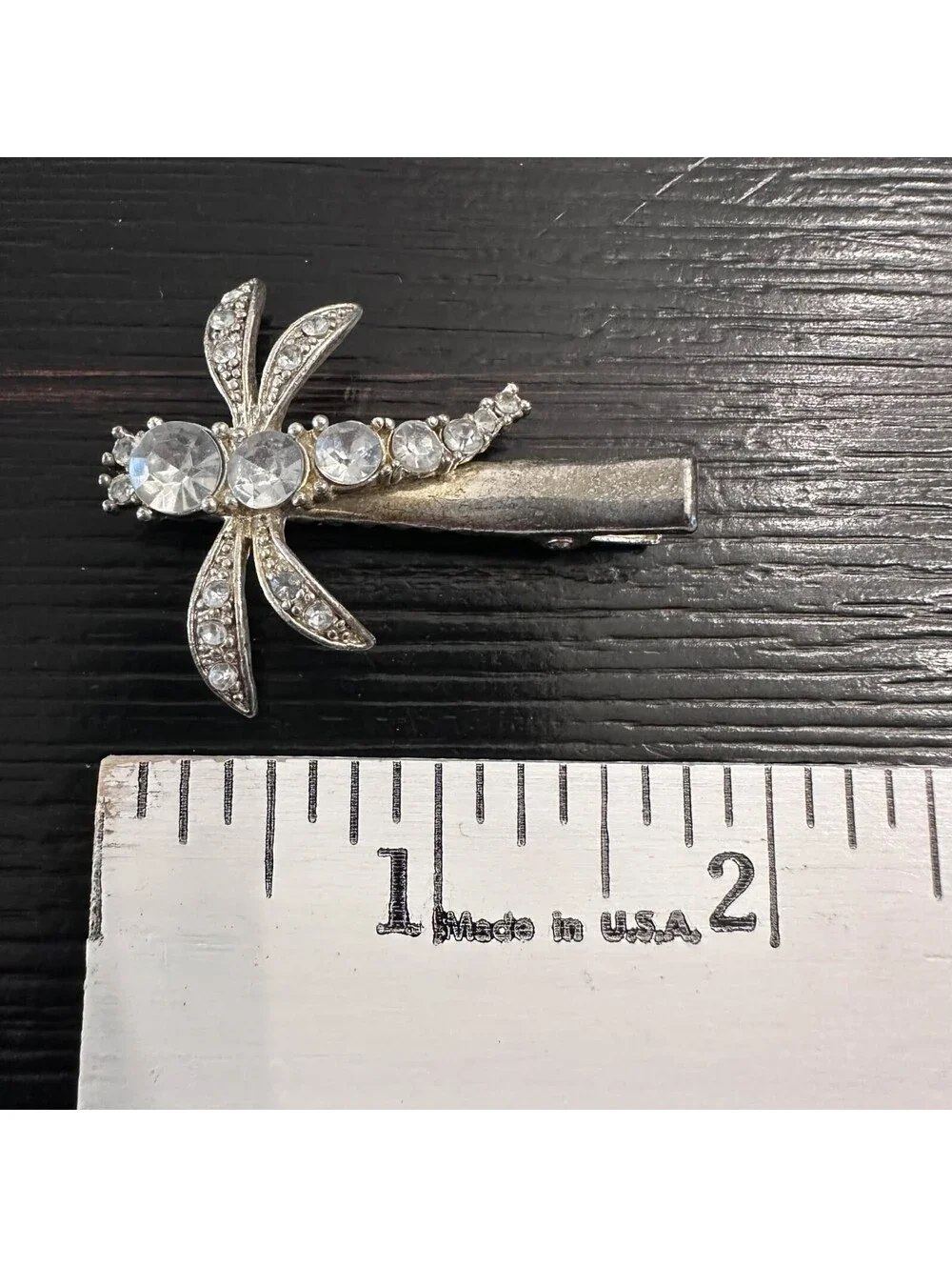 Vintage Dragonfly Blue Rhinestone Barrette Silver ToneHair Clip VGC